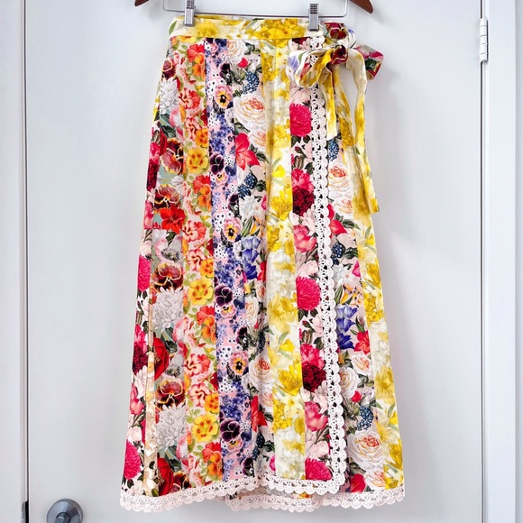 NWOT Zimmermann Wonderland floral-print wrapped linen skirt 0 - Picture 2 of 16